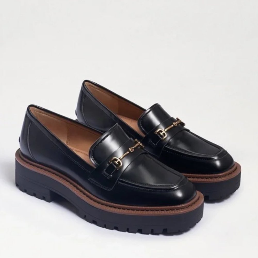 SAM EDELMAN Laurs Chunky Lug Sole Loafers Patent Leather Black